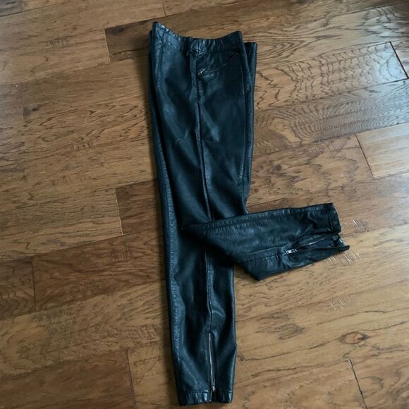 Black Faux Leather Pants Ankle Zipper‎ - Picture 1 of 12